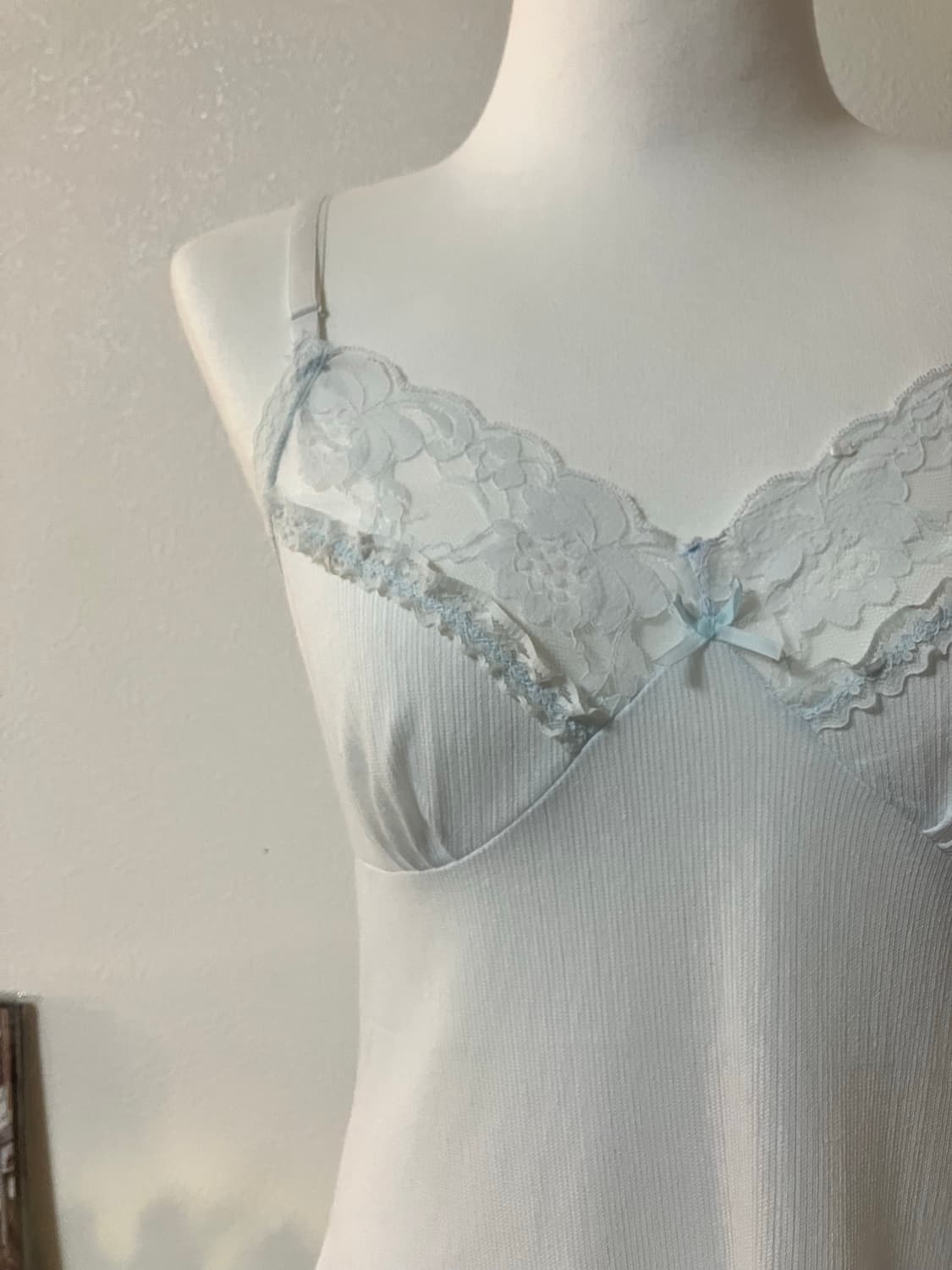 하늘하늘한 하늘색 리본레이스 롱슬립 빈티지슬립 상품이미지2