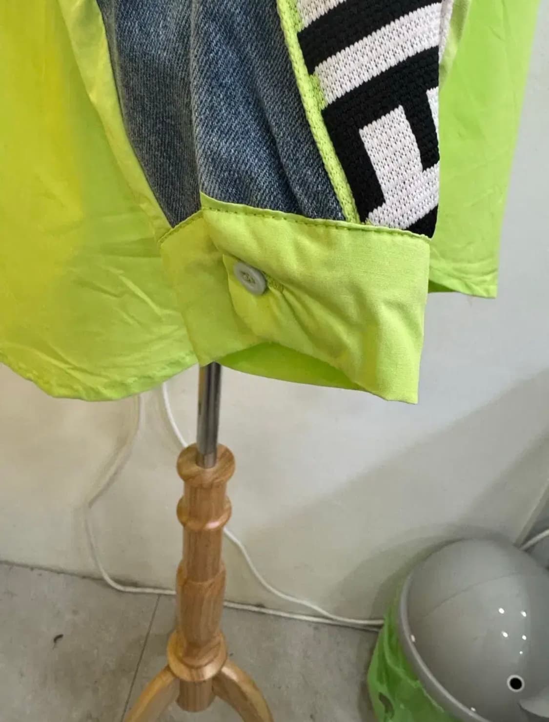 네온 라임 스마일 패치 데님배색 롱셔츠 / 유니크 스트릿 셔츠자켓 상품이미지6