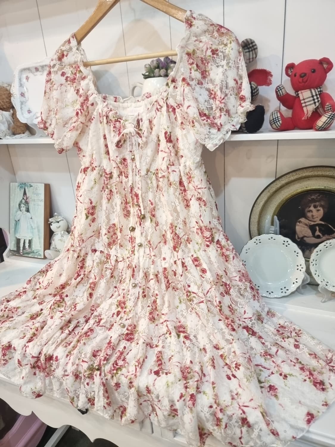 LIZ LISA(리즈리사) 로즈레이스 퍼프소매 셔링원피스 상품이미지5