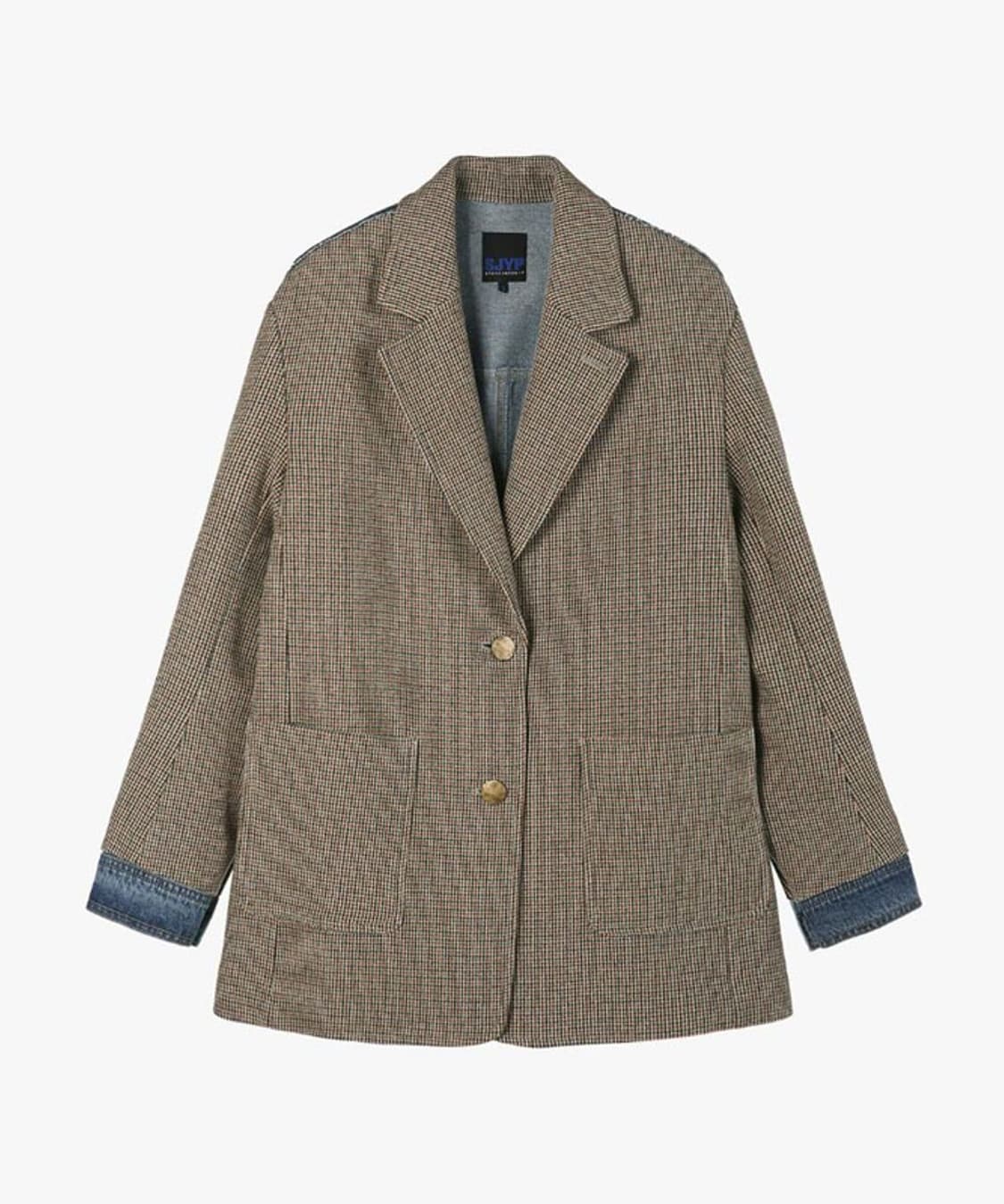 SJYP 에스제이와이피 울혼방 체크 헤링본 데님 포인트 오버핏 자켓 S 상품이미지1