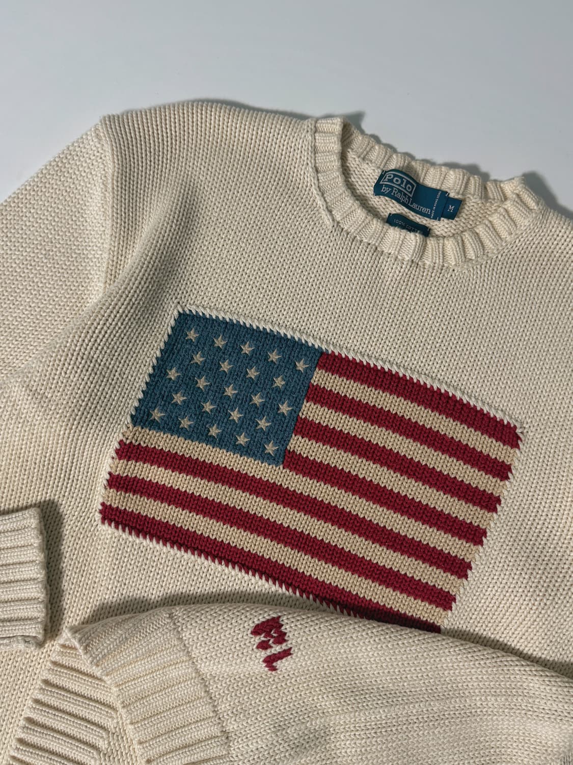 폴로 랄프로렌 루즈핏 아이보리 해비 코튼 성조기 니트 상품이미지2