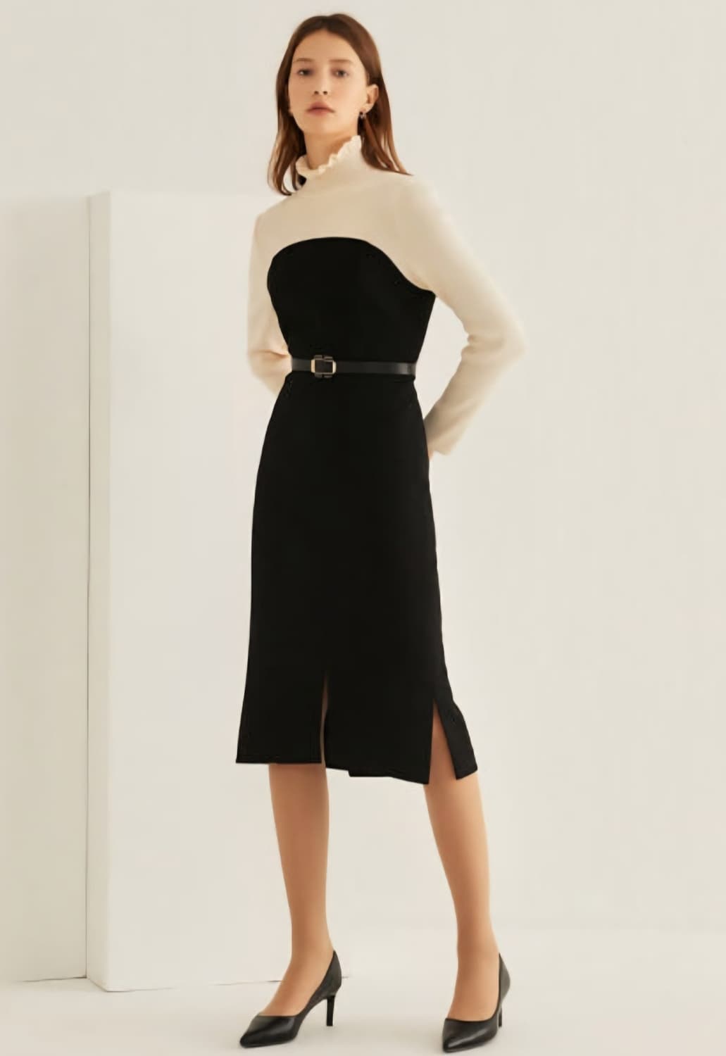 (베이지색상)지고트 고가라인 골지니트블럭 머메이드 원피스 55사이즈t 상품이미지6