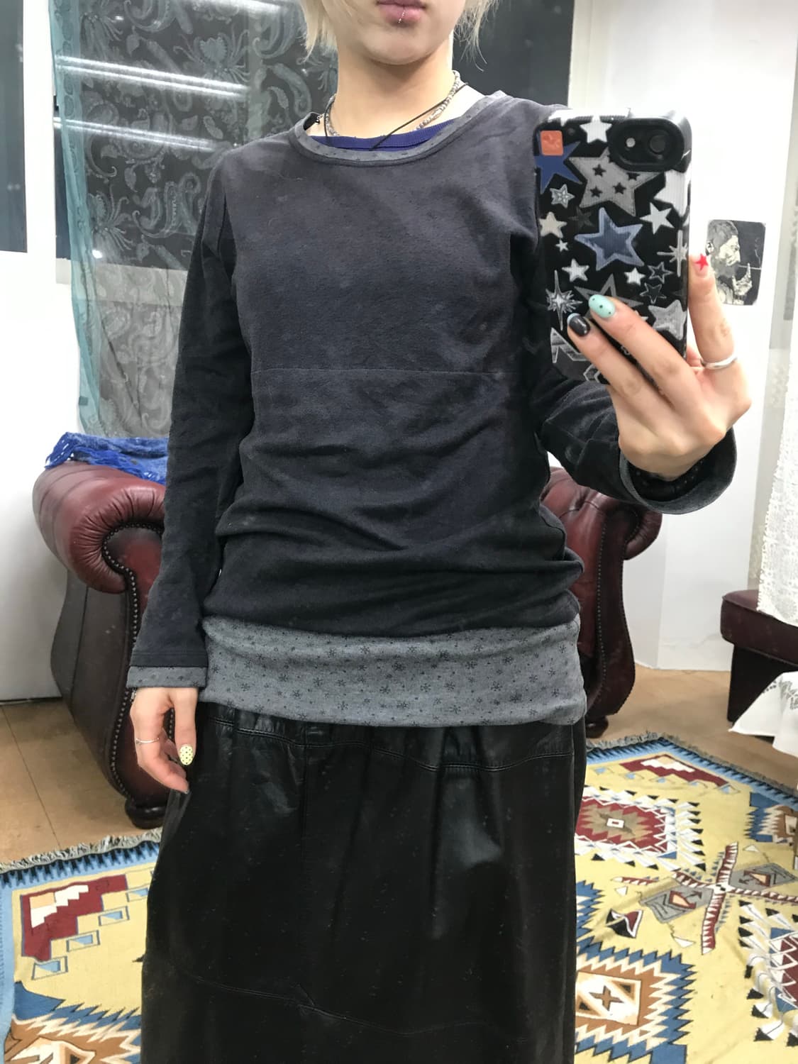 제페니즈 빈티지 여성 레이어드 패턴 롱슬리브  상품이미지2