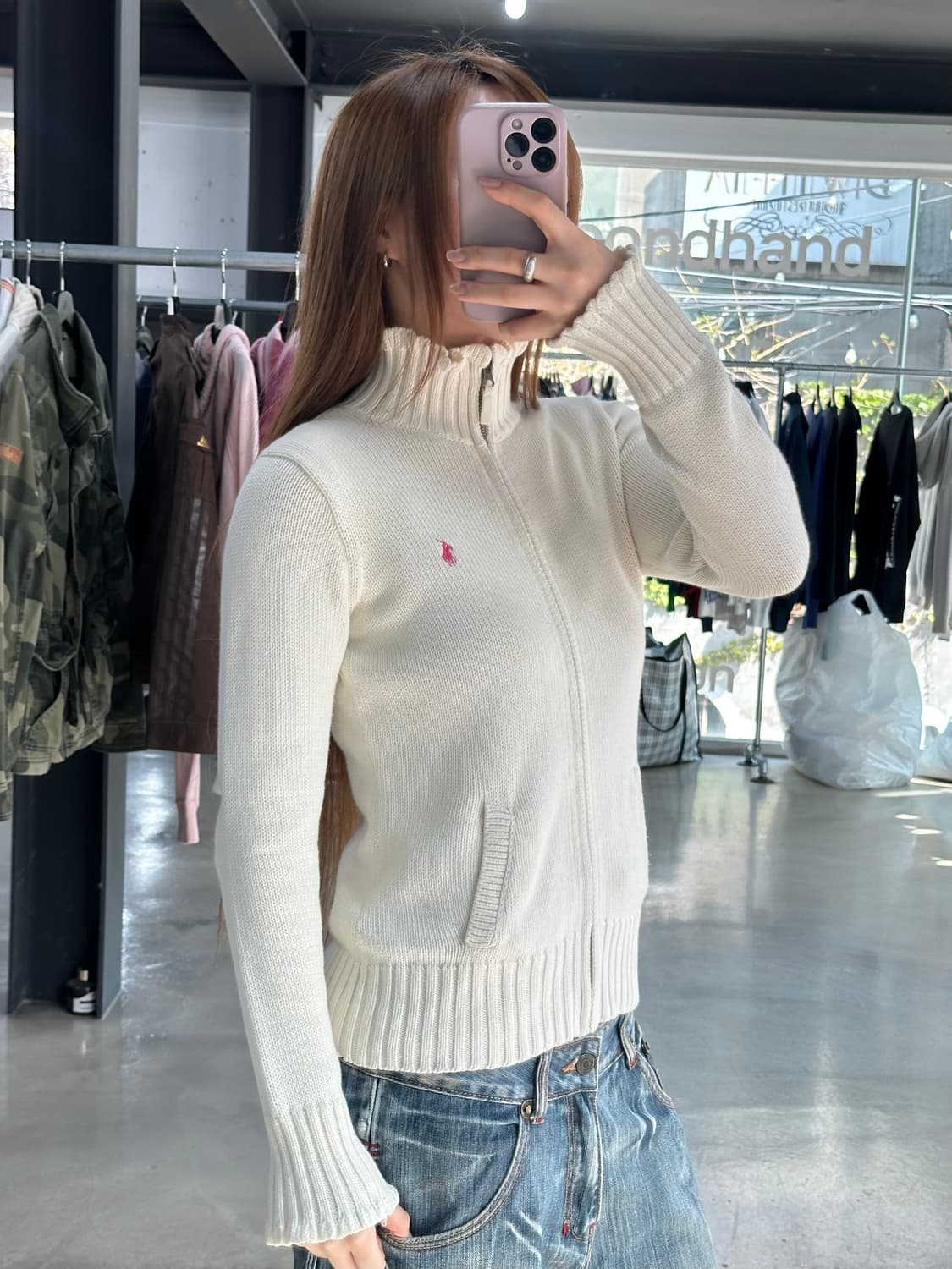 폴로랄프로렌 아이보리 핑크 니트집업 상품이미지4