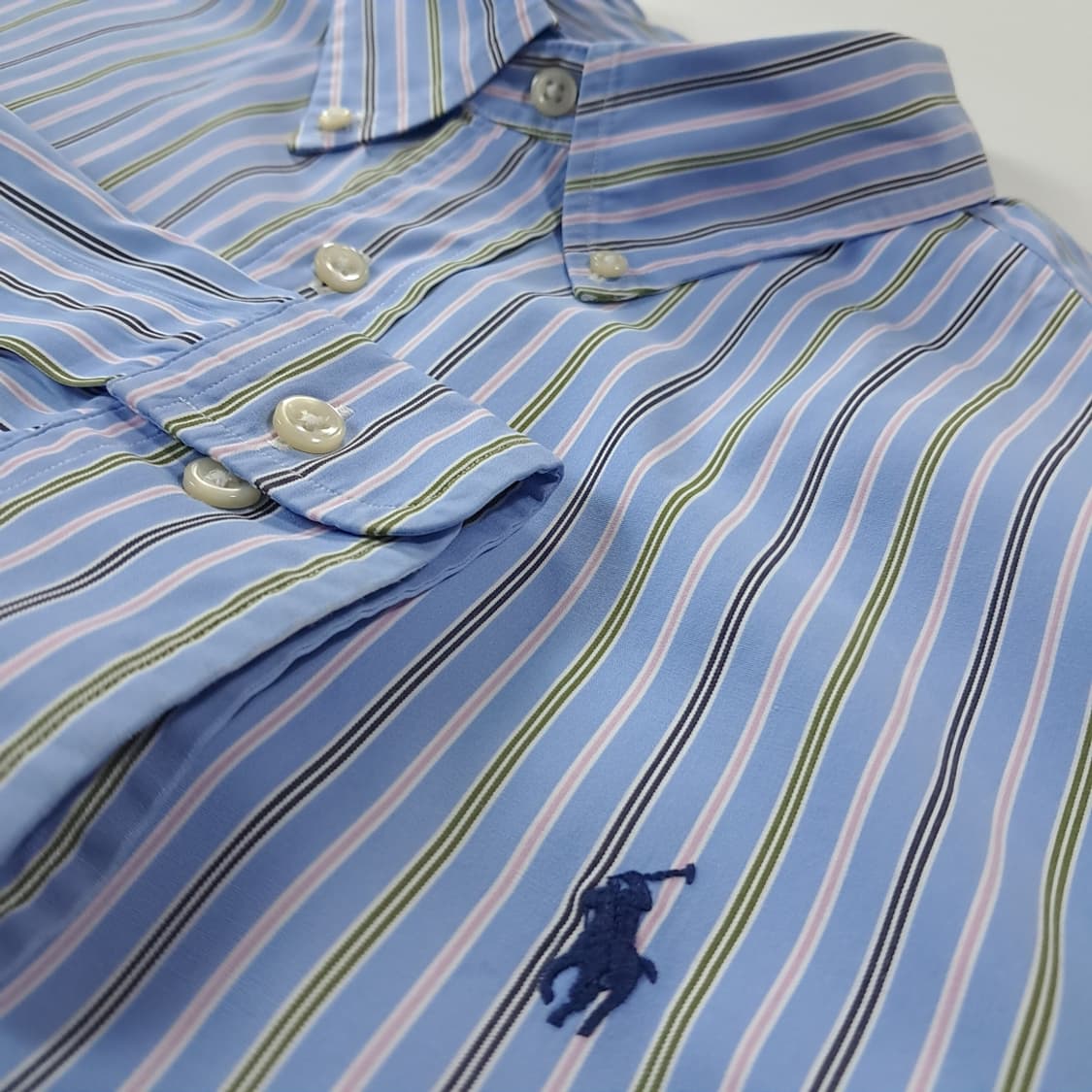 CK284 XL 폴로 90s 멀티스트라이프 블루 셔츠 남방 상품이미지4