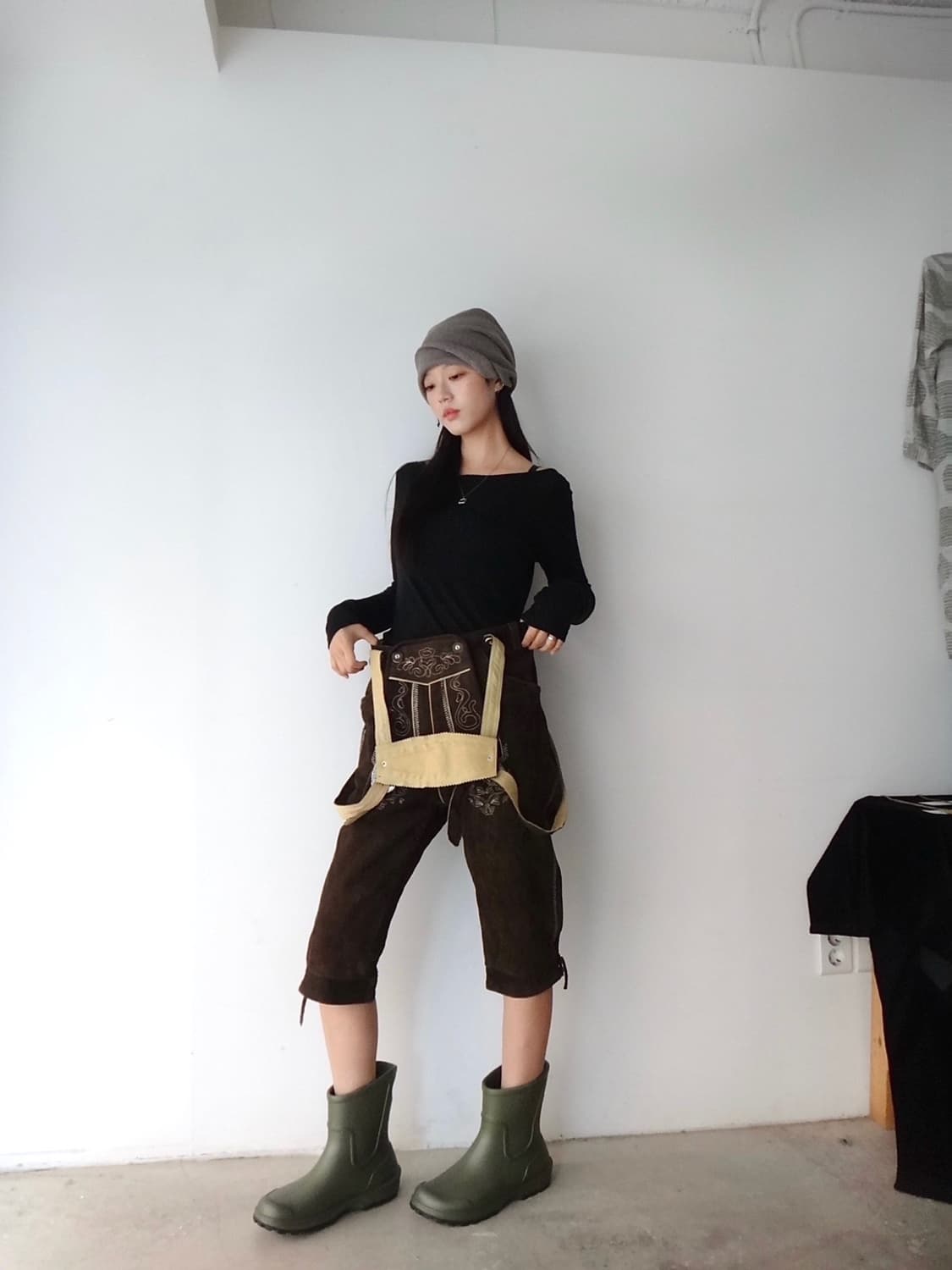 Ornament suede suspenders / deep brown 상품이미지8