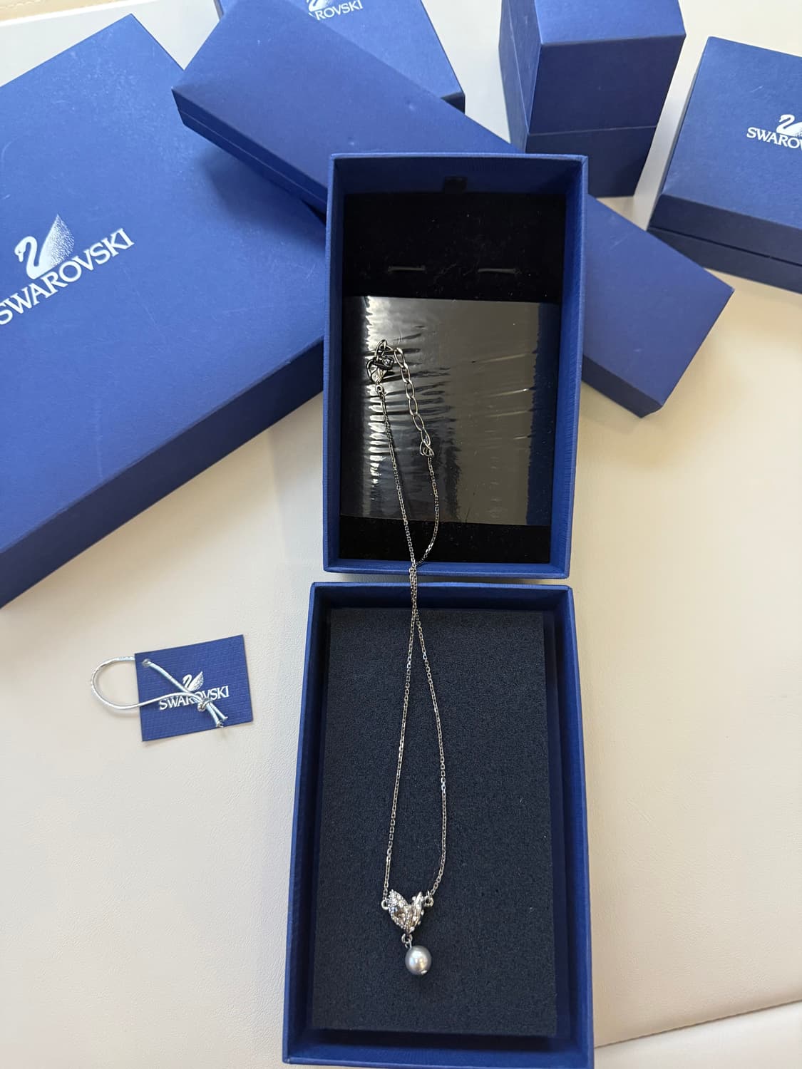 새상품) 스와로브스키 화이트 펄 네크리스 진주 목걸이 실버 은 금 골드  상품이미지1