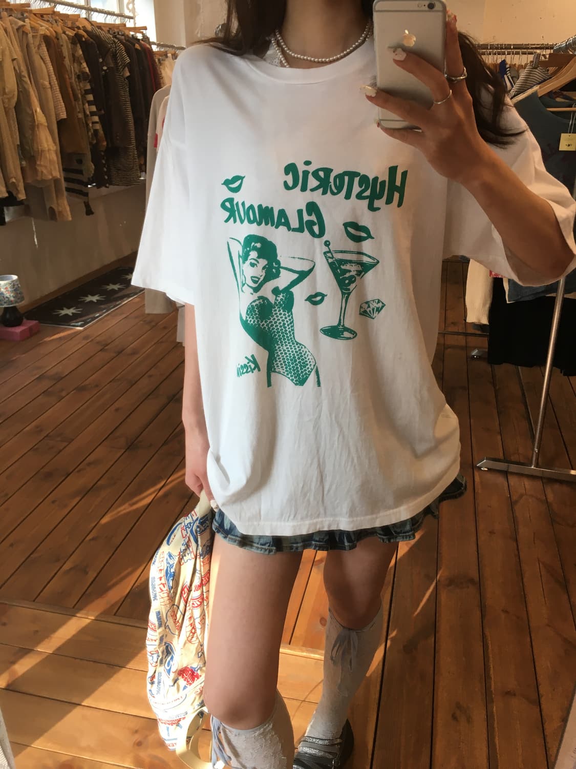히스테릭글래머 화이트 민트 프린팅 티셔츠 상품이미지3