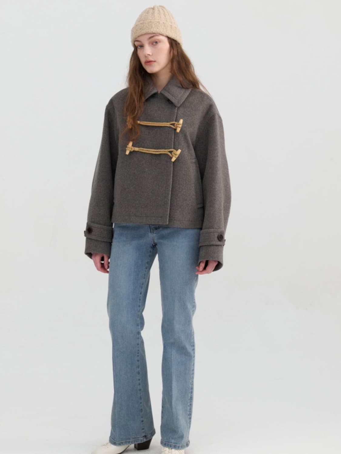 앳코너 울 캐시미어혼방 오버핏 더플 크롭코트 그레이 상품이미지2