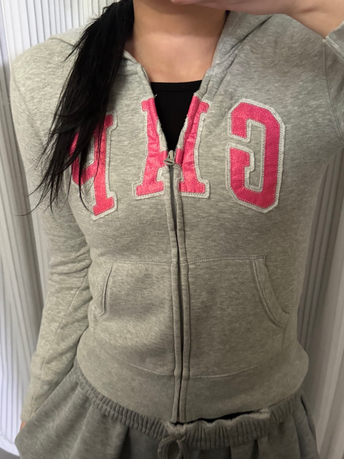 갭 그레이 핑크 로고 후드집업 L 상품이미지1