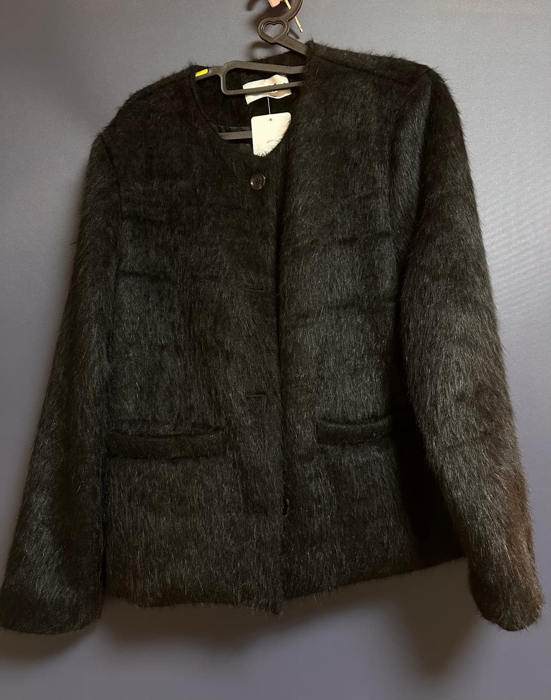 블랙 모헤어 노카라 자켓 상품이미지2