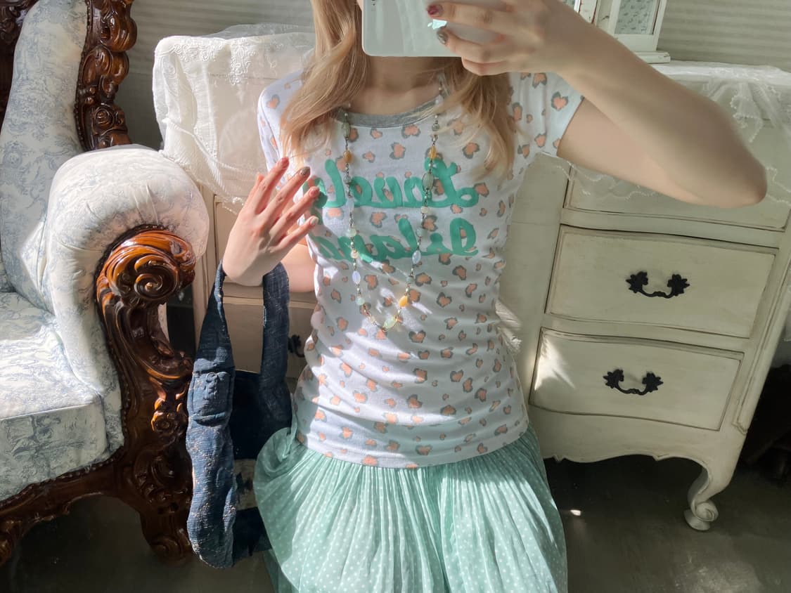 빈티지 피치 레오파드 하이틴 반팔 상품이미지3