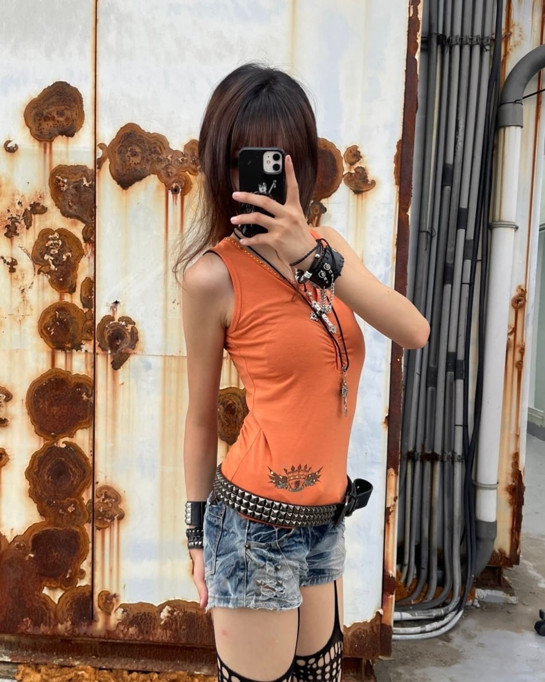 🎸오렌지 백 프린팅 슬리브리스🎸 상품이미지2