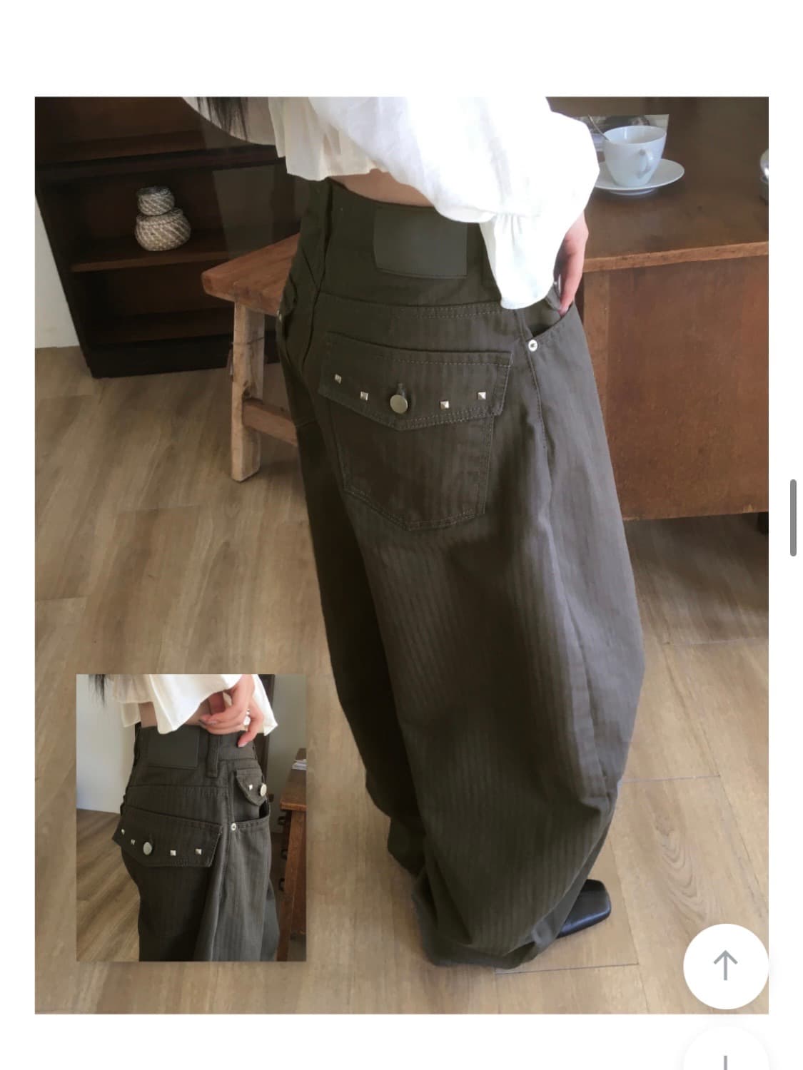 스터드 백 포켓 코튼 와이드 팬츠 상품이미지1