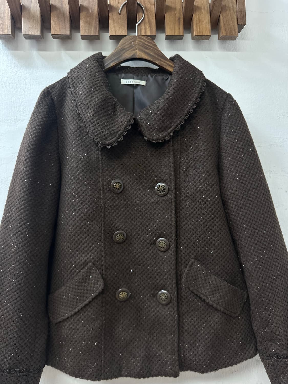 일본빈티지 둥근카라 axes femme 엑시즈팜 더블 버튼 브라운 코트 상품이미지3