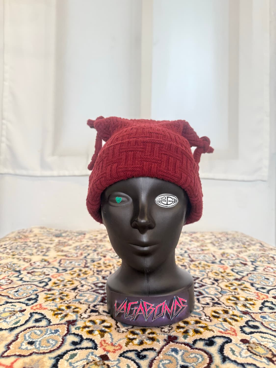 빈티지 골지 사각비니 Burgundy Knot Knit Beanie 상품이미지3