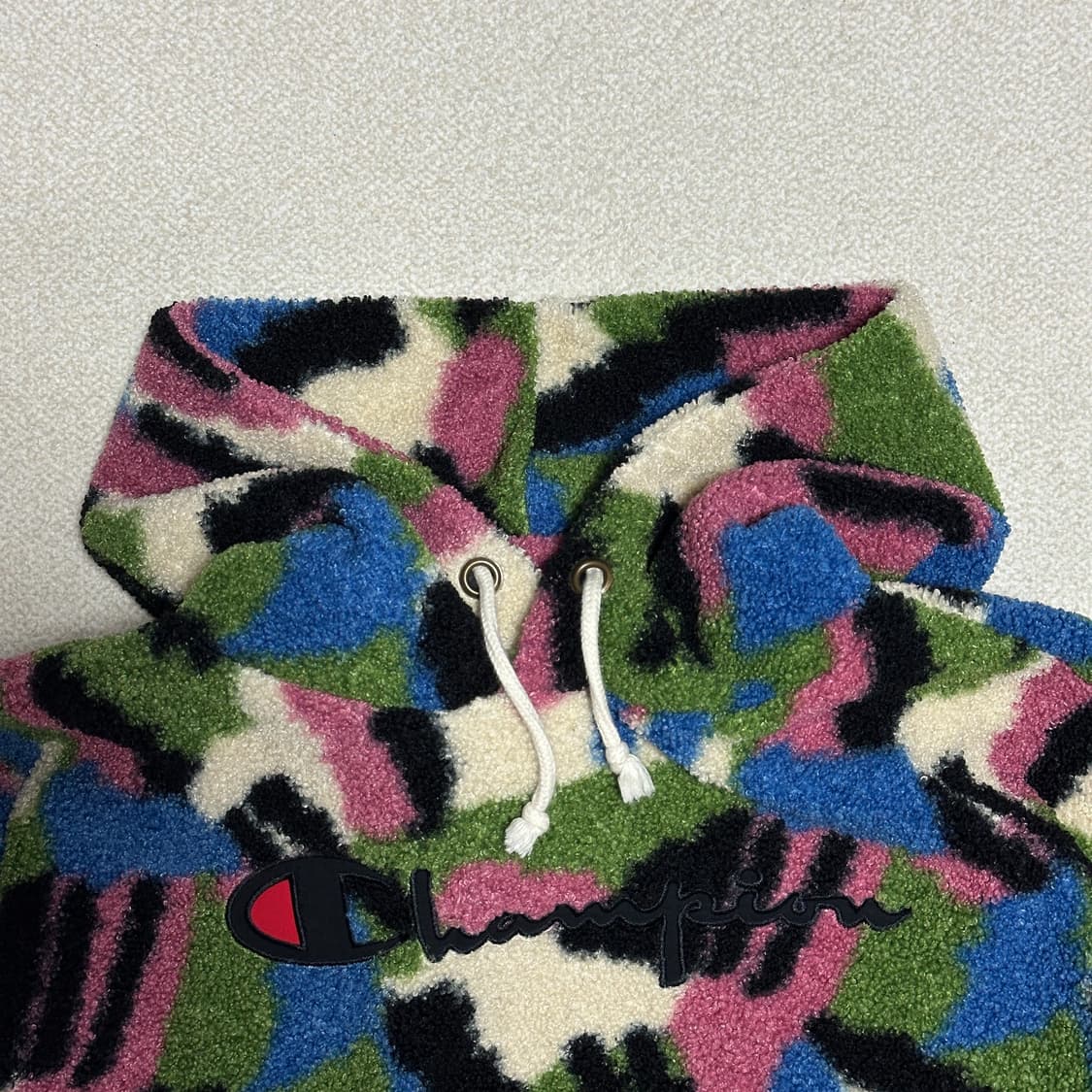 챔피온 리버스위브 멀티 패턴 양털 후리스 풀오버 후디 상품이미지5