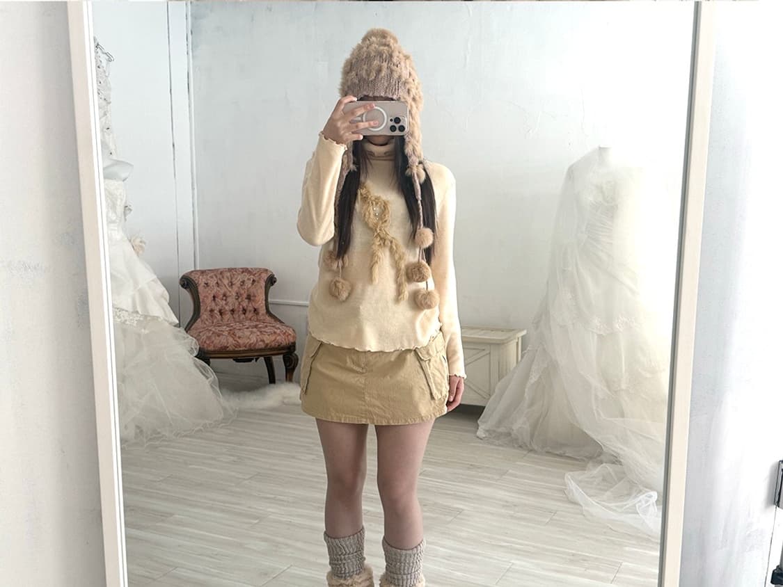 fairy cosy yellow beige rabbit fur knit 상품이미지4