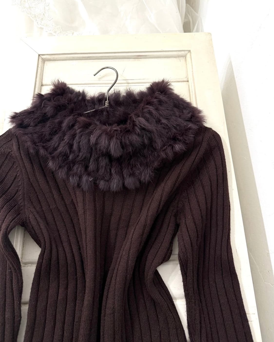 Deep Brown Rabbit Fur–Trim Knit 상품이미지8