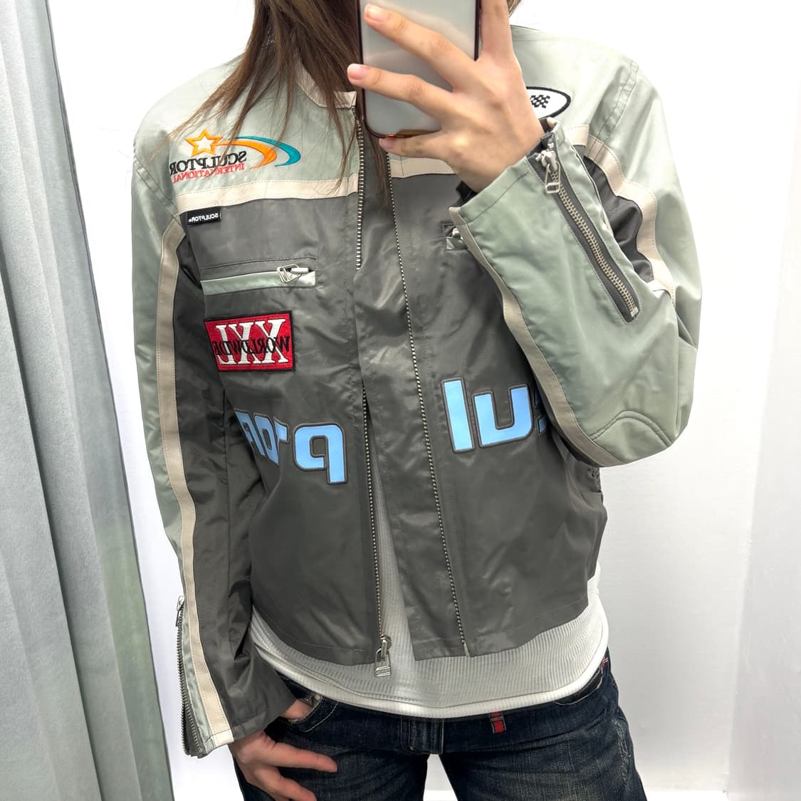 스컬프터 그레이 나일론 레이싱 자켓 상품이미지1