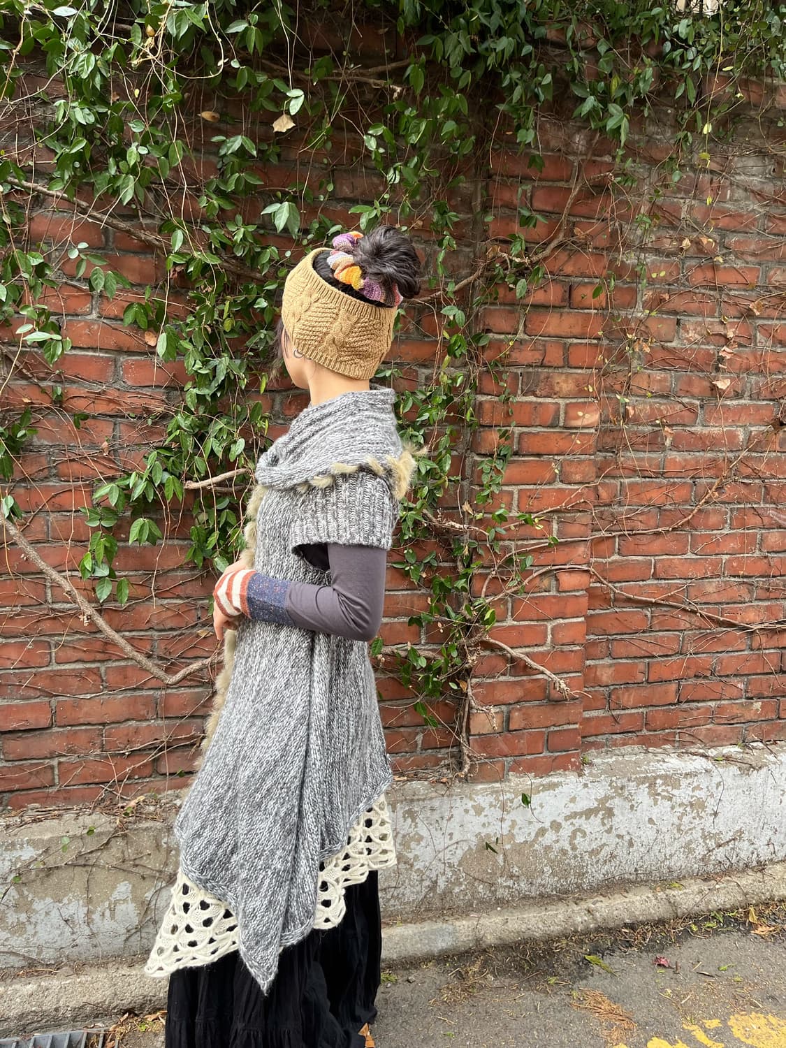 레빗 퍼 레이어드 니트 원피스 상품이미지3