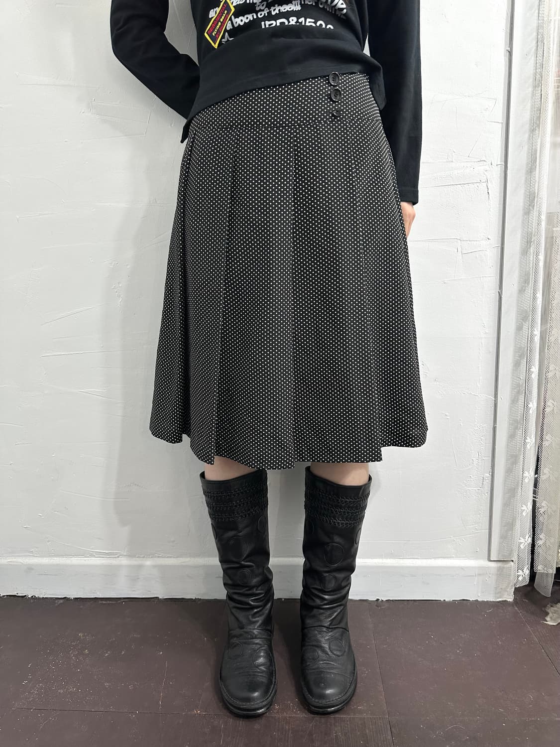 style com dot pleats Skirt 상품이미지2
