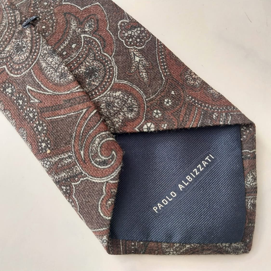 파올로 알비짜티 울 브라운 페이즐리 넥타이 8.8cm A+등급 K1280 상품이미지9