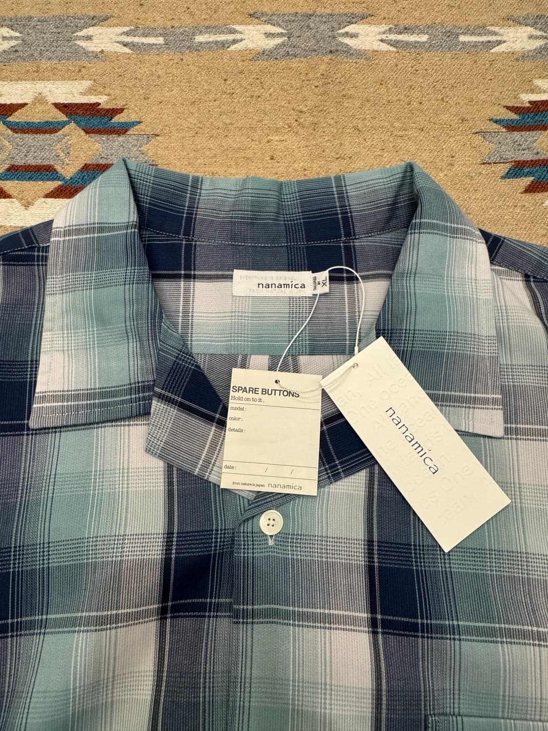 [XL]나나미카 오픈 카라 피케 숏슬리브 셔츠 네이비 민트 상품이미지7