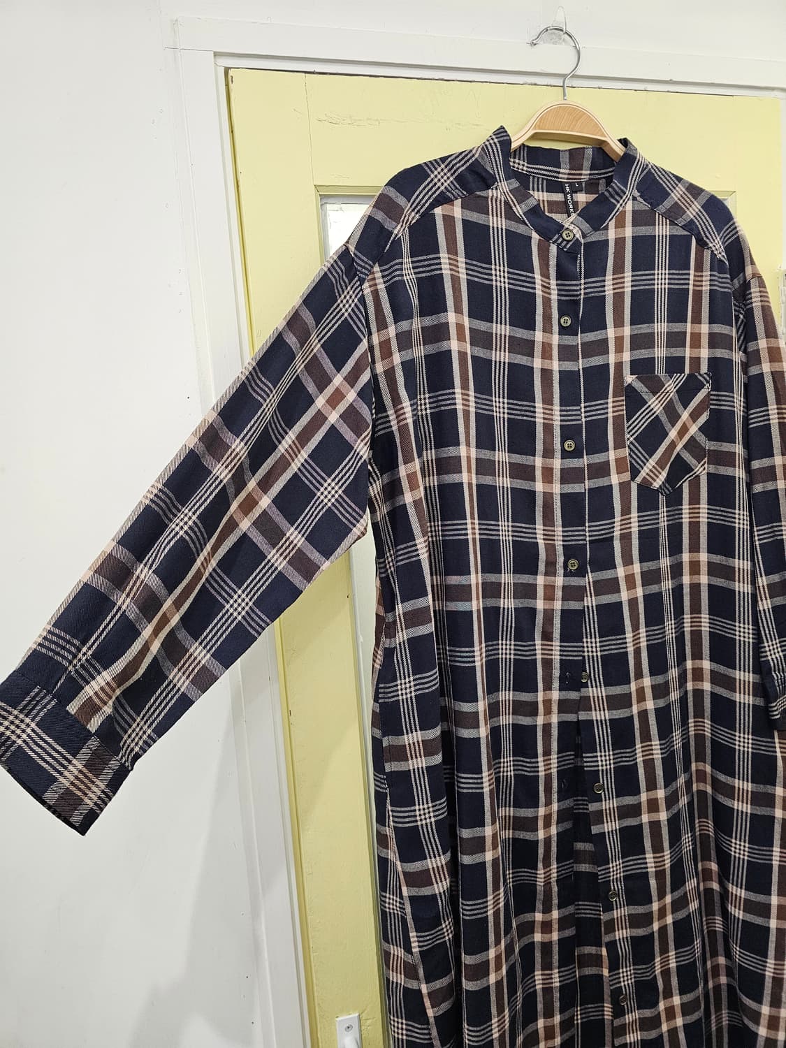 HK Works London 네이비 브라운 헨리넥 롱셔츠 상품이미지4