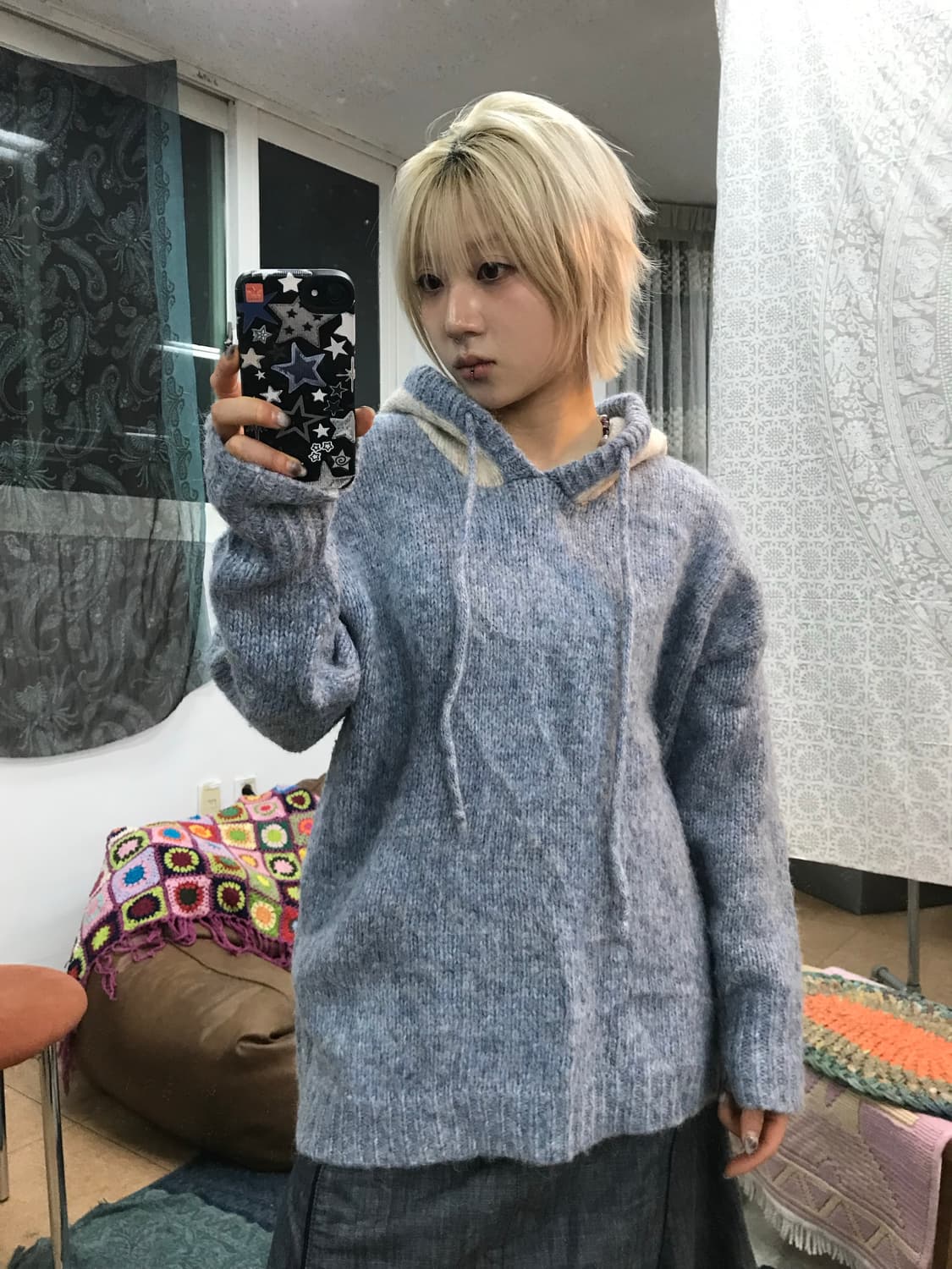 빈티지 소라 울 니트 후드티  상품이미지1