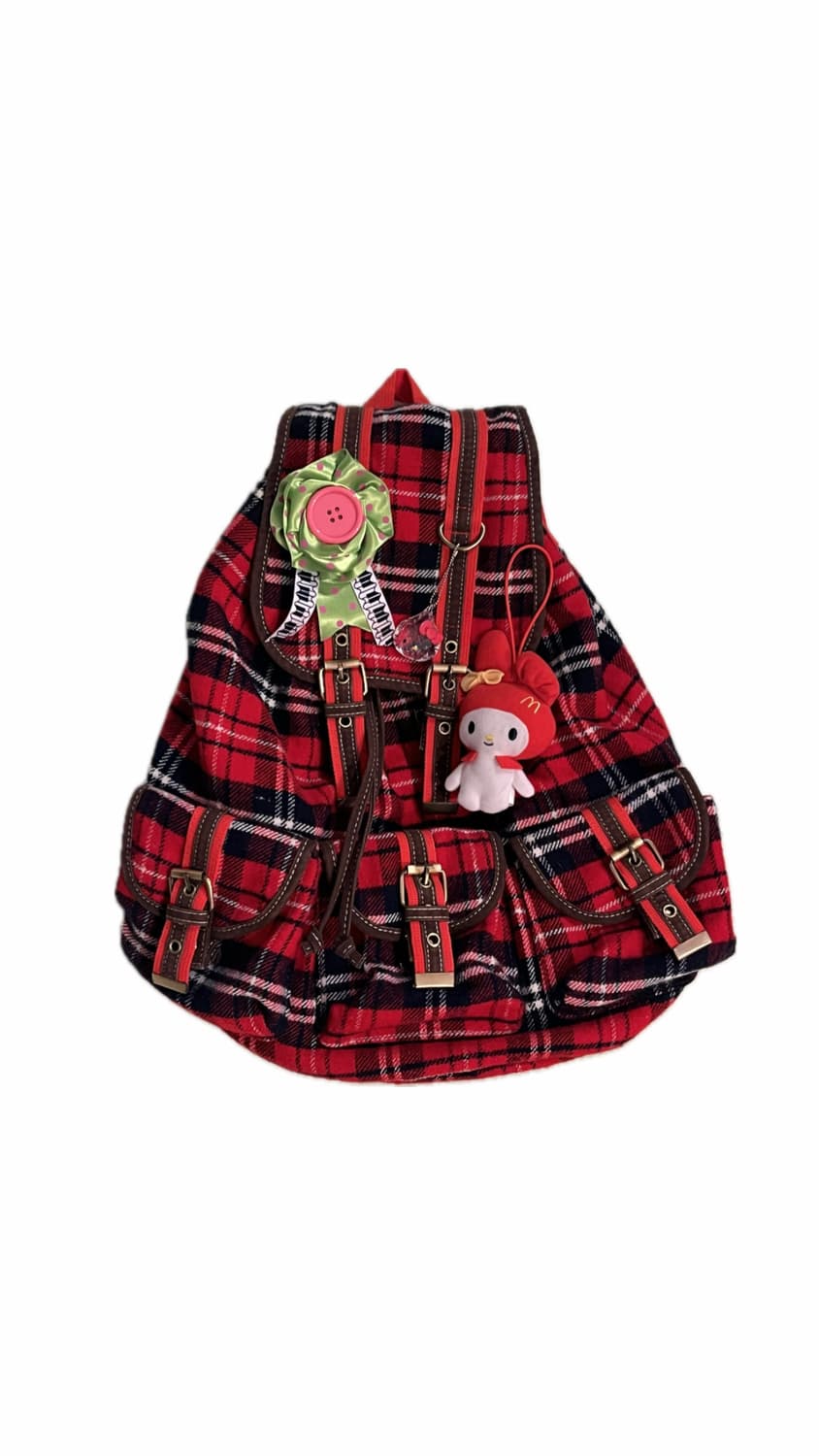 크리스마스 무드의 레드 체크무늬 백팩 🎄 상품이미지1