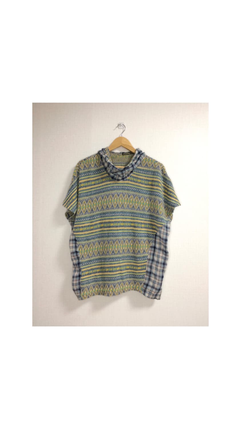 Frapbois 에스닉 패치 하이넥 후드 반팔 블라우스 상품이미지1