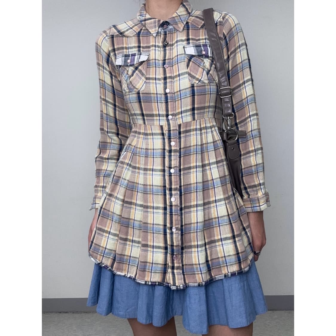 빈티지 체크 셔츠 원피스 상품이미지1