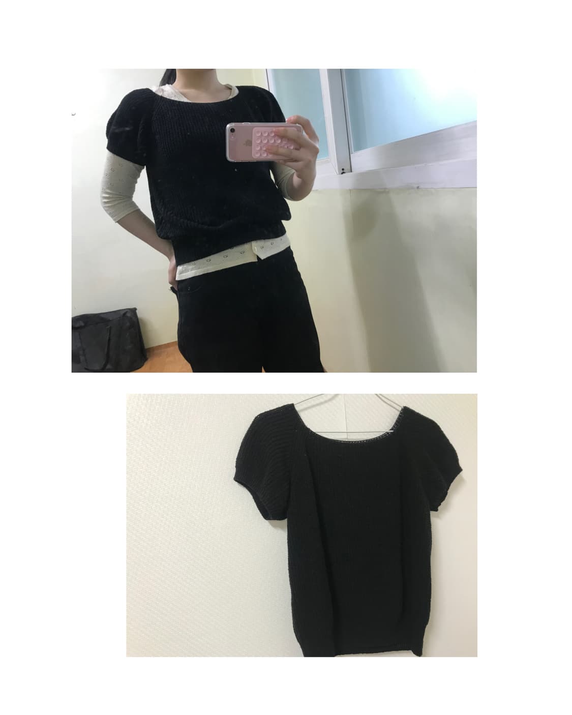vintage black ballon knit purff top 상품이미지1