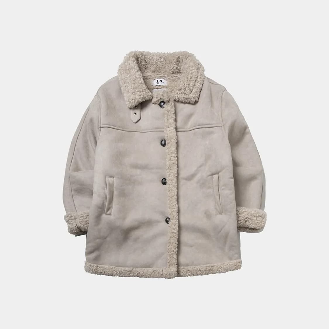 양털 하이넥 시어링 스웨이드 오버핏 무스탕 하프 자켓 [베이지] 상품이미지1