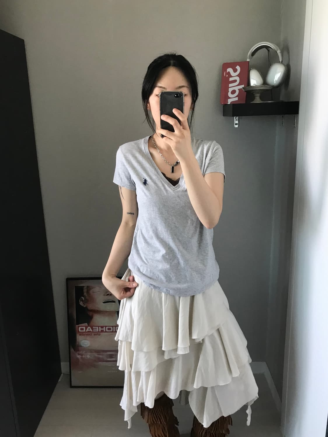 폴로 랄프로렌 포니 로고 그레이 브이넥 반팔 상품이미지4