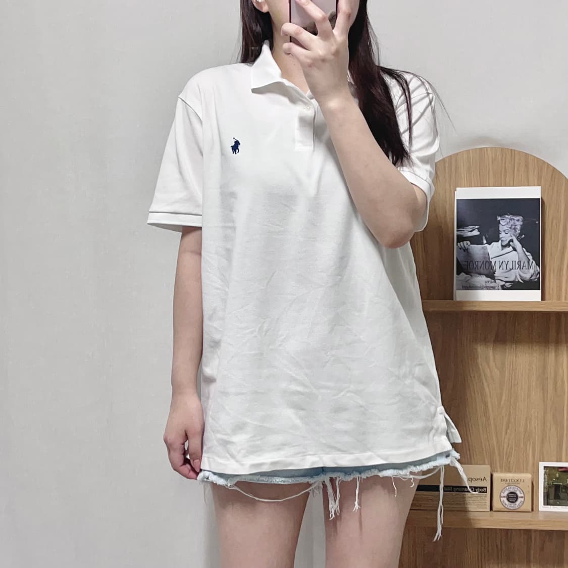 [정품] 폴로 화이트 / 네이비포니 반팔카라티 [ L ] 상품이미지2