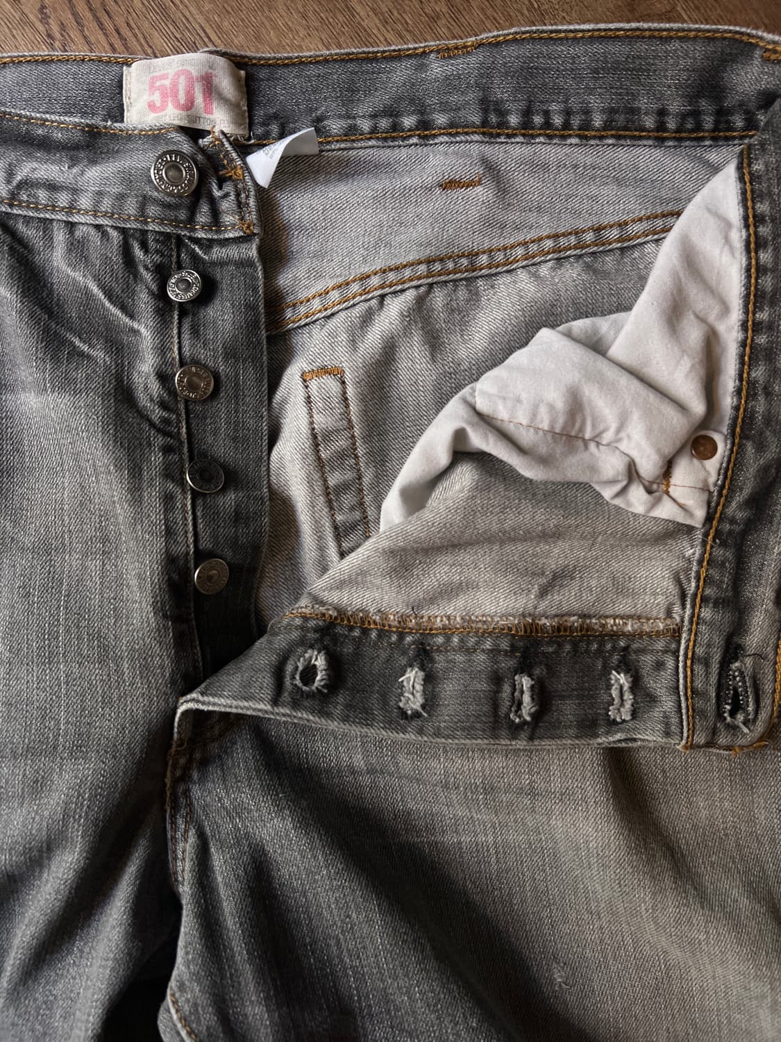 [38]00's 리바이스 501 USA 그레이 워싱 데님 팬츠 상품이미지3