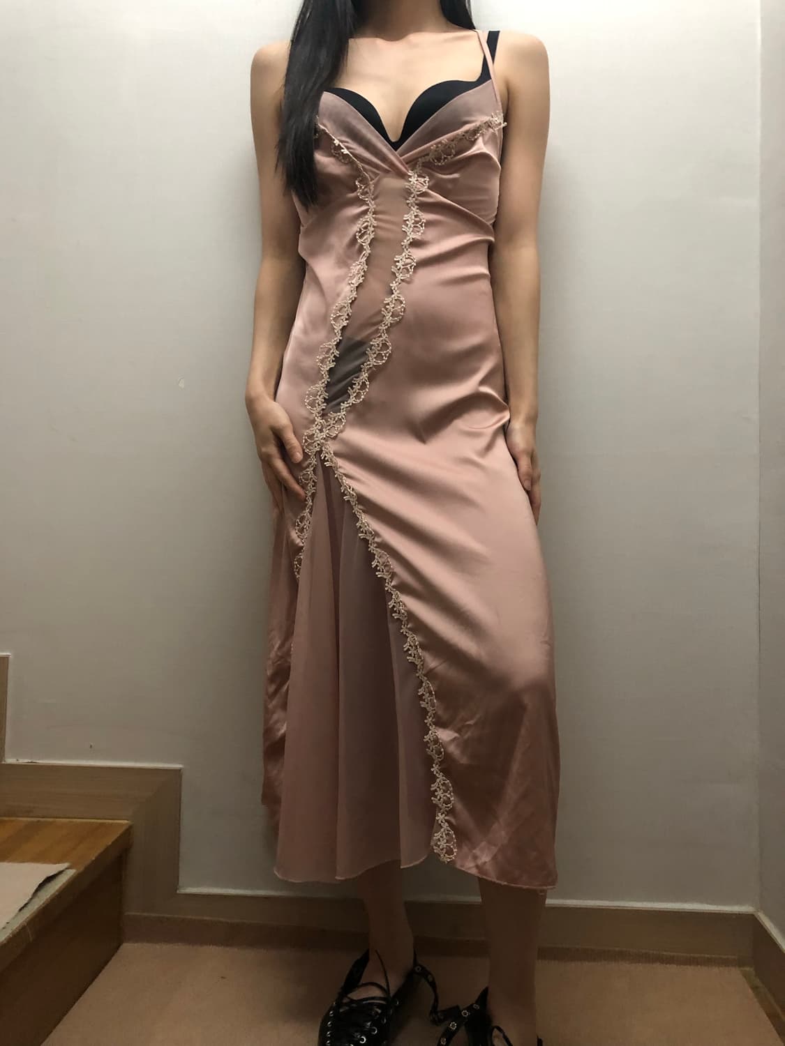빈티지 핑크 레이스 슬립 원피스 상품이미지5