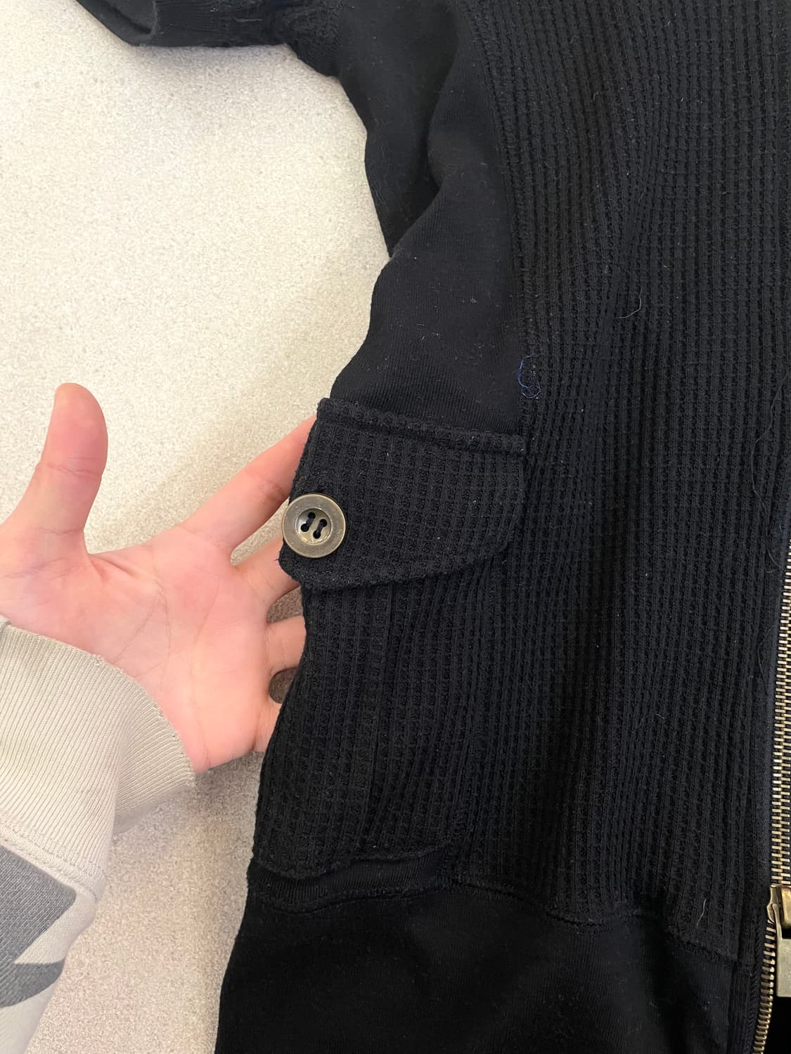 블랙 와플 후드 롱 집업 상품이미지4