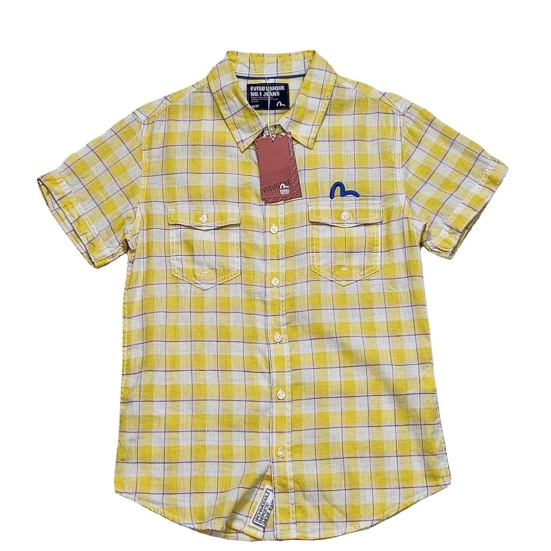 새상품 EVISU 린넨 체크 셔츠 M 상품이미지1