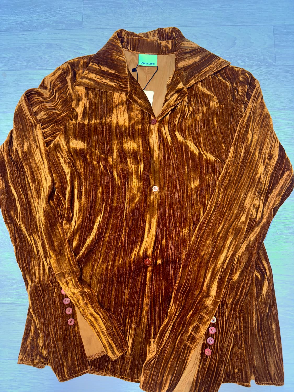 로우클래식 벨벳 슬림 블라우스 카멜 S 상품이미지4