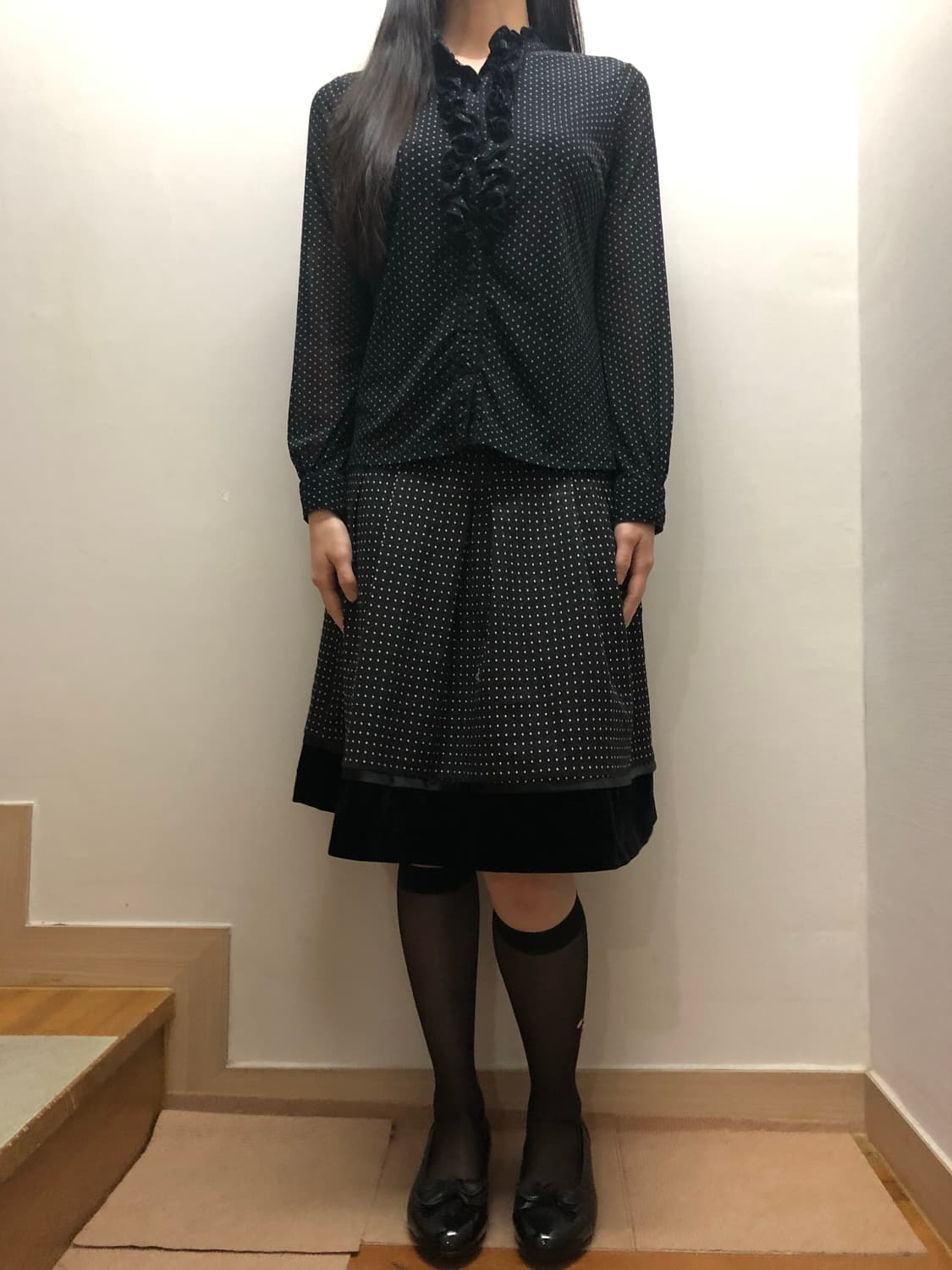 빈티지 블랙 도트 미디 스커트 상품이미지4
