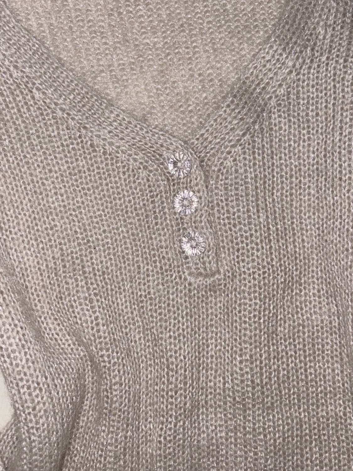 모리걸 브이넥 단추 니트 글리터 베이지 상품이미지3