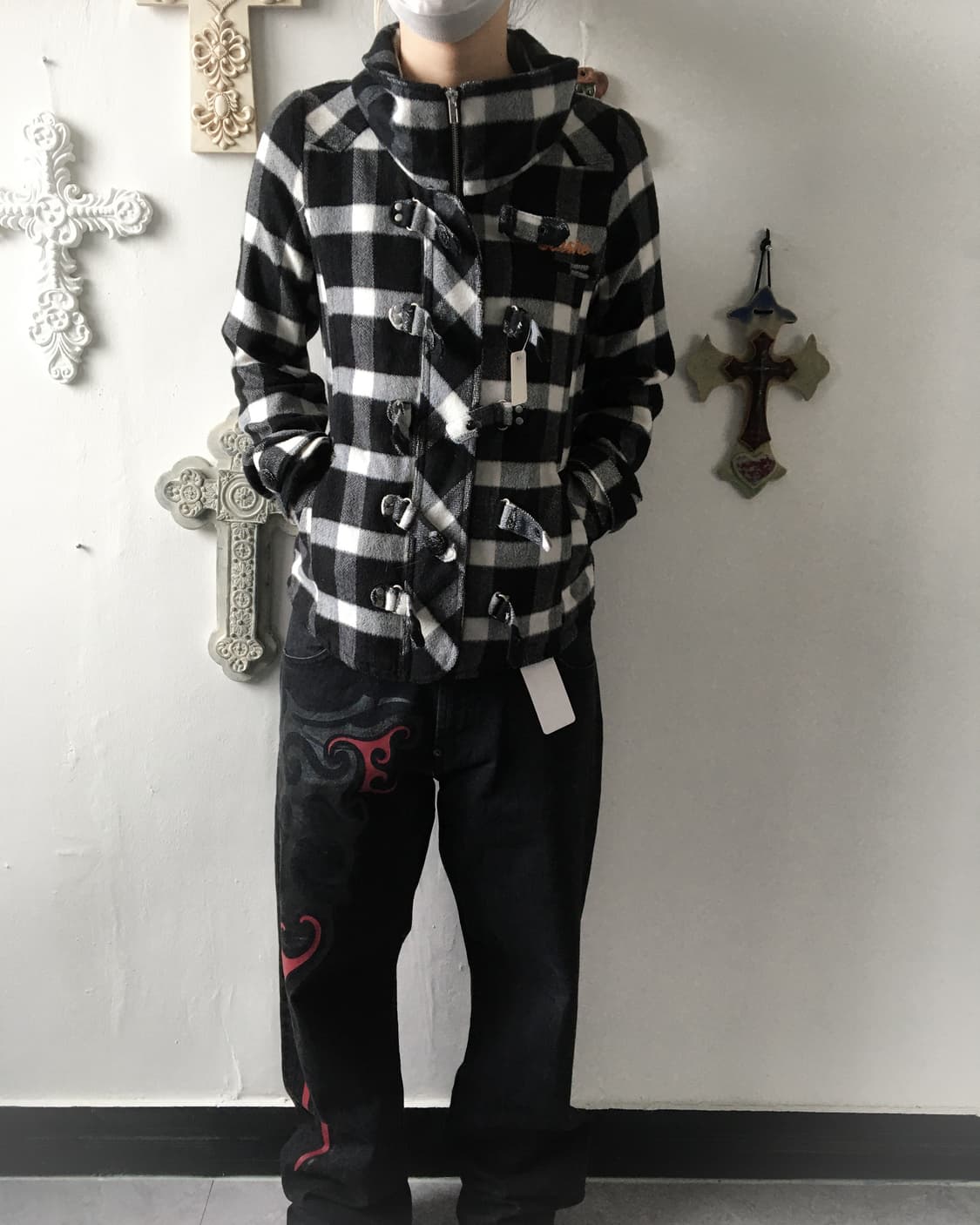 High neck check pattern woolen jacket 상품이미지1