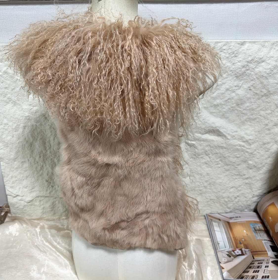 빈티지 샴핀 오랜지 핑크 양털 토스카나 +토끼털 조끼 베스트 상품이미지3