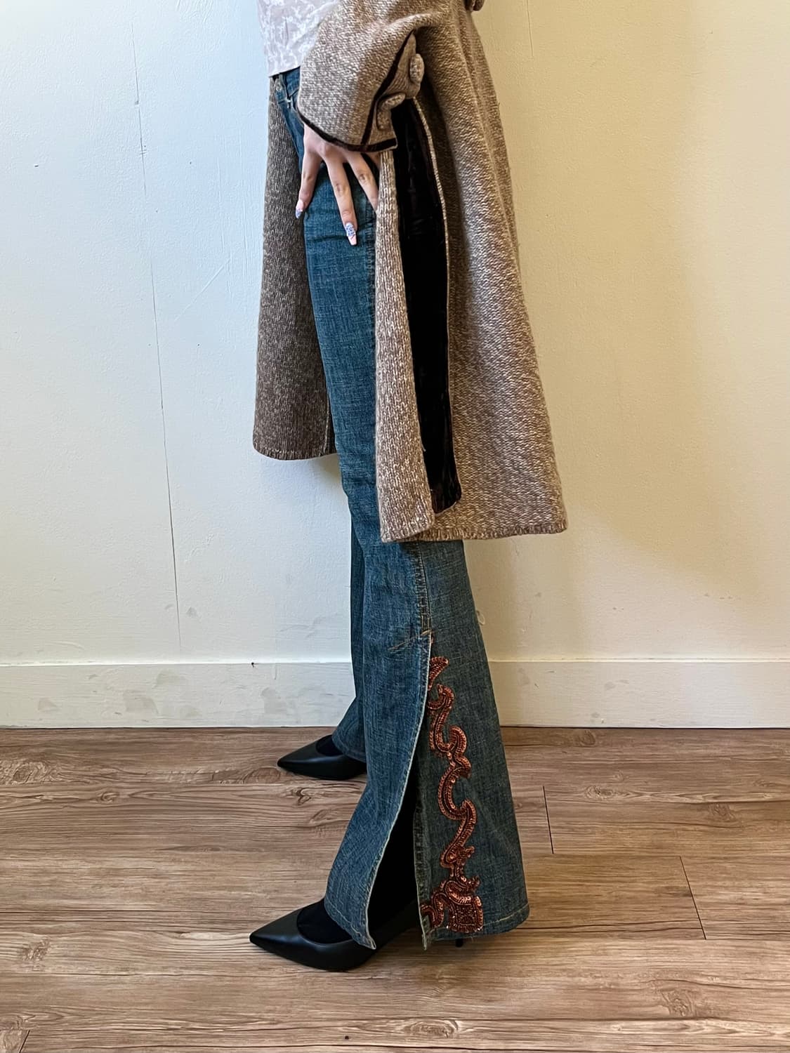 NOVESPAZIO 자수 트임 데님 진 상품이미지10