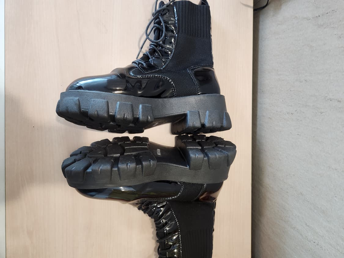 [힙템] 블랙 컴뱃 워커👢 광택레더+니트 믹스 / 키높이 효과🔥 상품이미지6