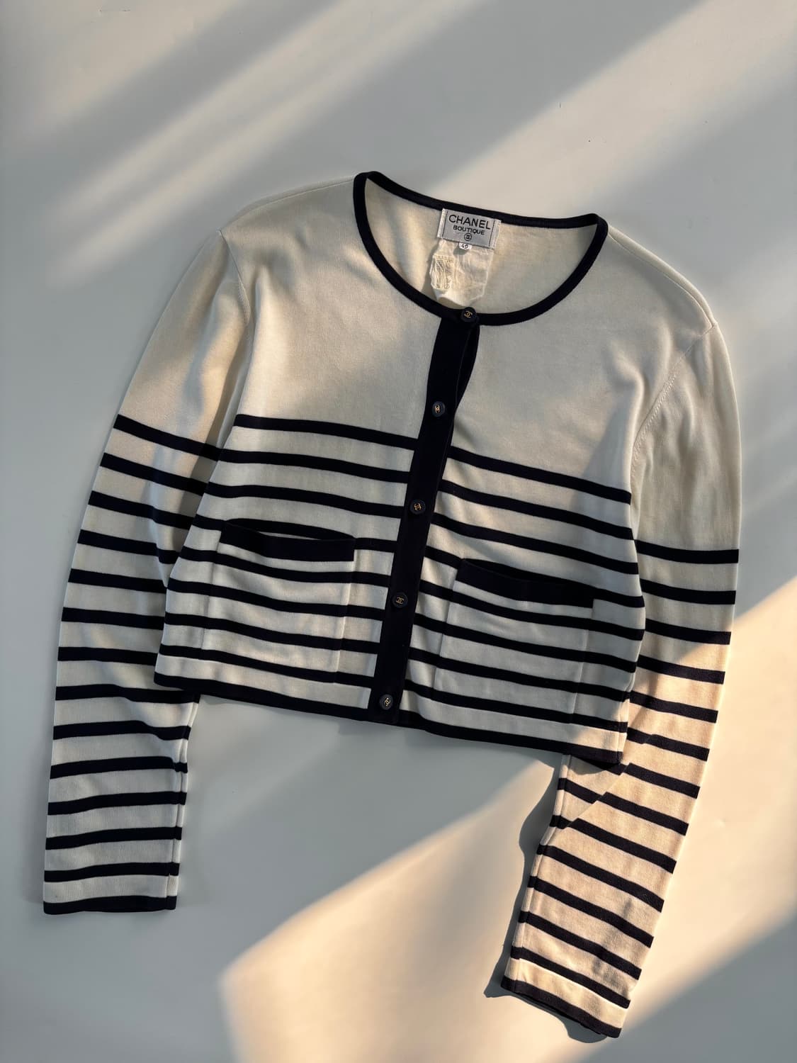 Chanel 샤넬 90s 아이보리 스트라이프 니트 가디건 상품이미지5