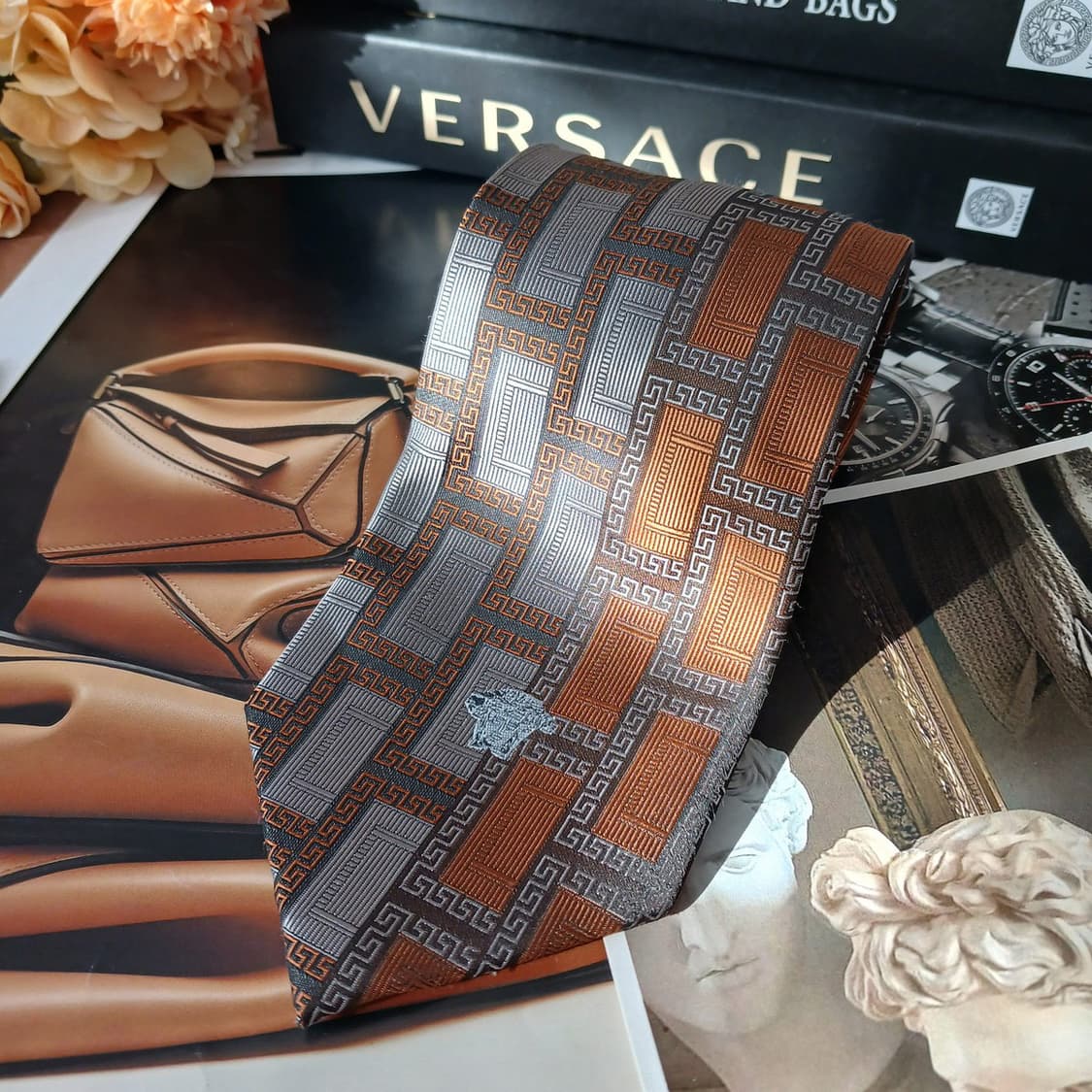 베르사체 실크 브라운 메두사 자수 넥타이 9.6cm A+등급 A19490 상품이미지3